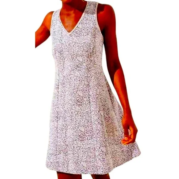LOFT | Dresses | Loft Light Pink Black Rose Jacquard Fit Flare Dress Size 6  | Poshmark